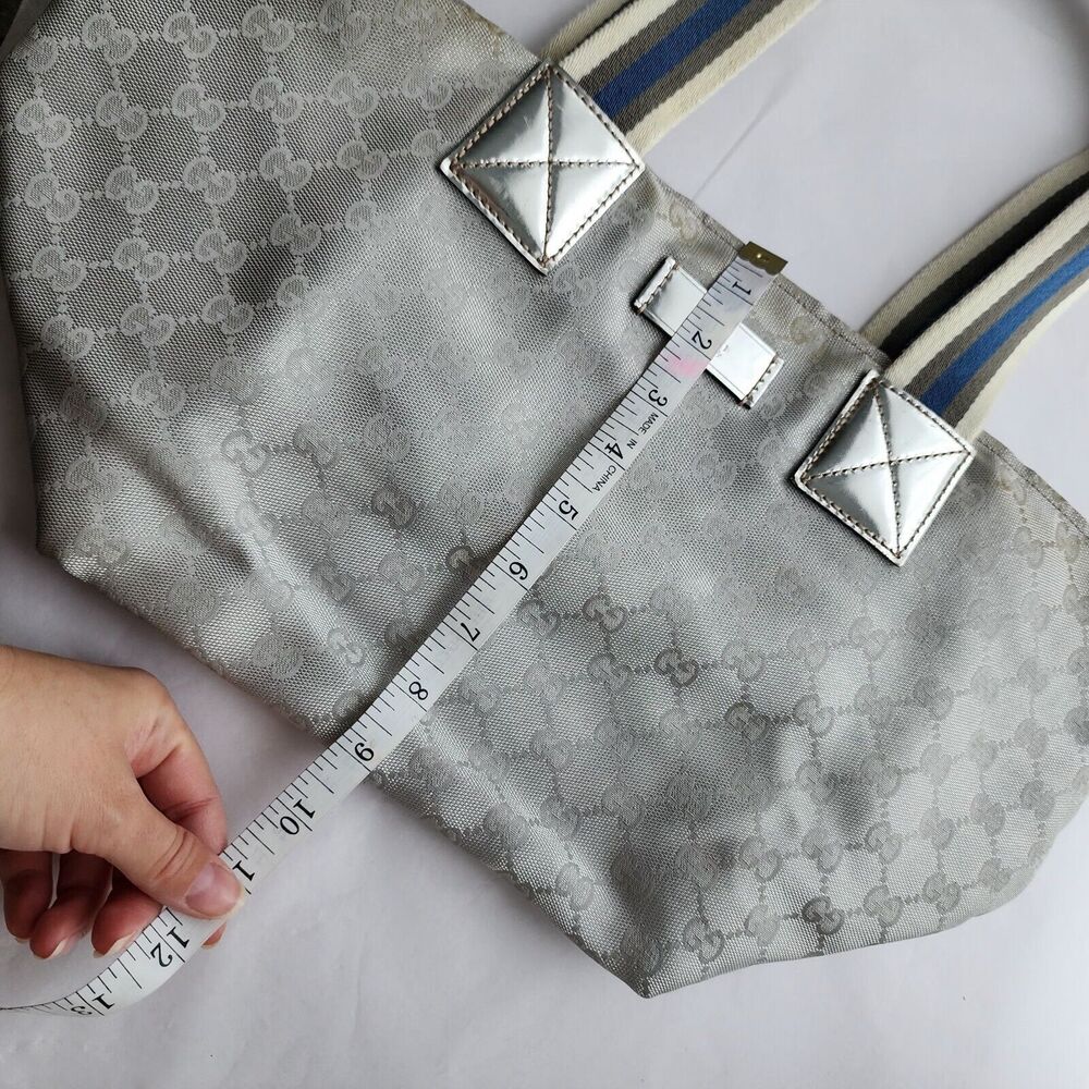 Vintage GUCCI Sherry Line Bag GG Web Silver Embroidered - Picture 9 of 12